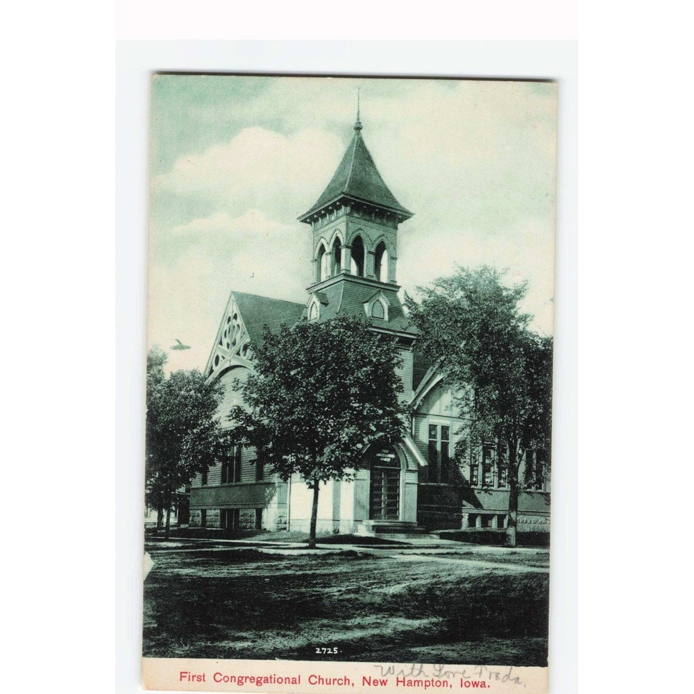 Vintage 1908 First Congregational Church New Hampton Iowa Postcard VG- 2725